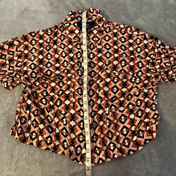 nina parker plus short blouse rayon button front crop top M205 orange red black - Picture 7 of 9